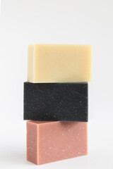 bar of natural hand soap on white background