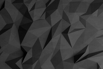 Low-poly background in the form of chaotic black polygons. Wall decor. 3d illustration.
