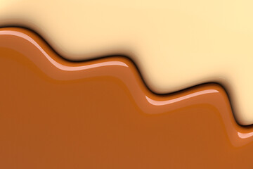 Creative background of colliding liquid white and milk chocolate. 3d illustration.