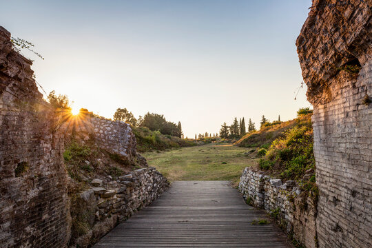 The way toward ancient Roman Stadium Of Nicopolis at Nicopolis, Preveza, Greece