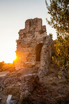 Historical Roman Theater Of Nicopolis during sunset at Nicopolis, Preveza, Greece