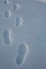 Shoe marks in the snow.