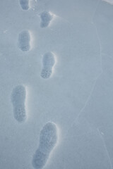 Shoe marks in the snow.