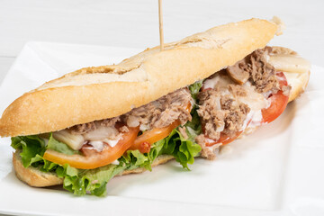 Tuna salad with mayo baguette