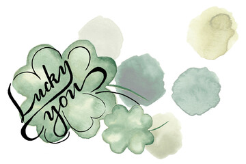 St Patrick's Lucky you hand drawn watercolor