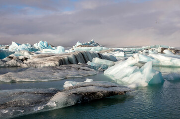 Icelandic Glacier Landscape - Green and Blue Ice bergs, Glacier Lagoon in Iceland