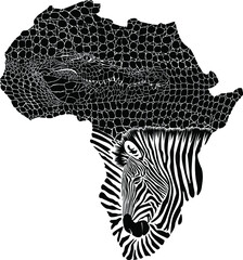 Crocodile and zebra as a background map of Africa