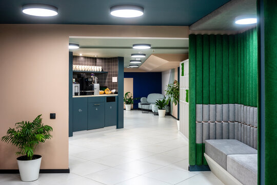 Interior of illuminated modern office