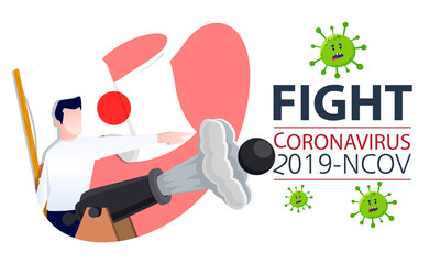 PrintJapan people fight virus concept. corona viruses vaccine concept. end of 2019-ncov. don't be afraid of the corona virus concept.