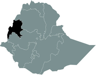 Black highlighted location map of the Ethiopian Benishangul-Gumuz Region inside gray map of the Federal Democratic Republic of Ethiopia
