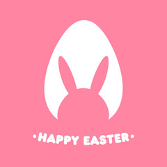 3Happy Easter Greeting card with egg and rabbit, Funny illustration vector on color background