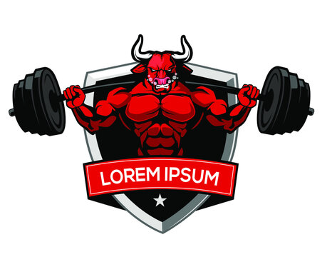 red bull fitness logo cartoon in vector