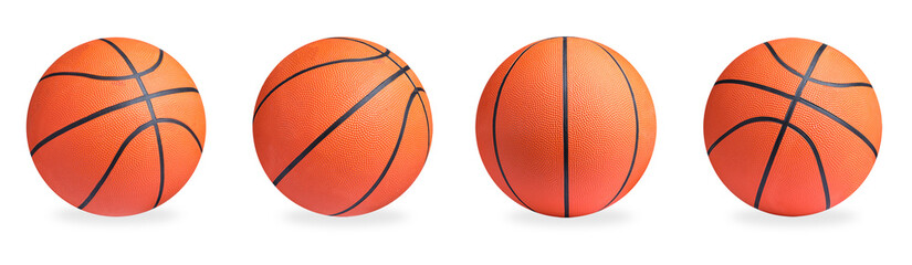 Obraz premium Set with bright basketball balls on white background. Banner design