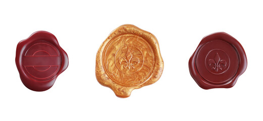 Set with different wax seals on white background, top view. Banner design