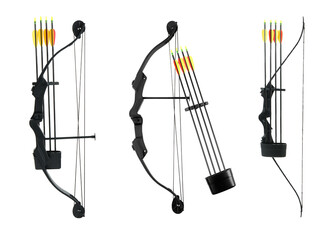 Set with bows and arrows on white background