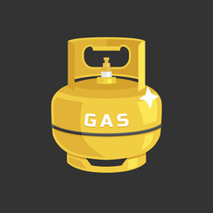 Golden yellow small cylinder gas tank. Flat vector illustration. 