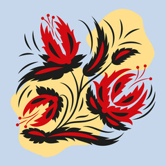 Folk flowers print. Floral tradishional folklor poster