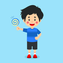 Happy Cute Boy Eat Candy Sweets