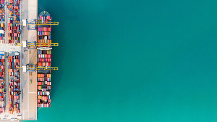 Aerial top view Of Containers cargo ship. Business logistic transportation sea freight, Cargo ship,...