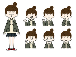 女子学生の表情セット