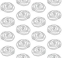 Vector seamless pattern of hand drawn doodle sketch cinnamon roll bun isolated on white background