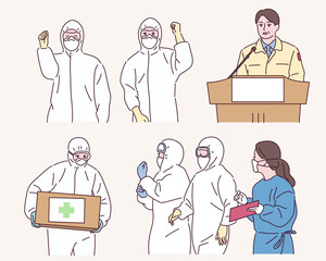 Medical staff in quarantine uniforms are fighting an infectious disease.