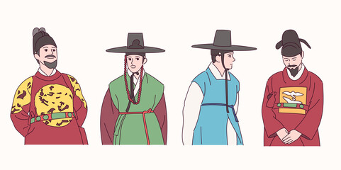 Men in traditional Korean clothes.