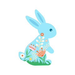 Festive Easter bunny decorated with flowers. Vector illustration of the Happy Easter icon