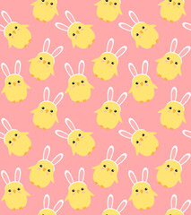 Naklejka premium Vector seamless pattern of hand drawn doodle flat easter chick with rabbit ears isolated on pink background