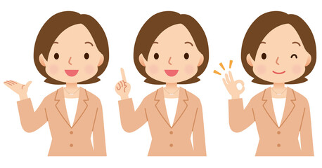 スーツを着た女性　表情ポーズ　セット