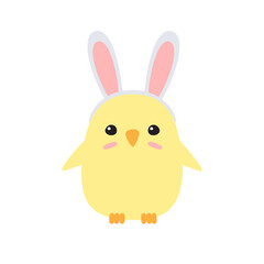 Obraz na płótnie Canvas Vector hand drawn doodle flat easter chick with rabbit ears isolated on white background