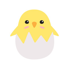 Vector flat cartoon doodle colored chick in egg shell isolated on white background