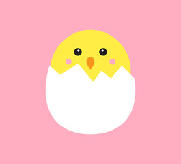 Vector flat cartoon chick in egg shell isolated on white background