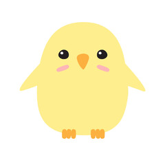 Vector hand drawn doodle flat yellow chick isolated on white background