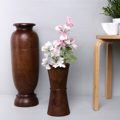 Beautiful Brown Wood House Furniture Acessories Wooden Flatlay Home Decoration Interior Vase