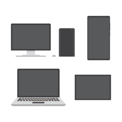 Computer, smartphone, laptop, tablet on white background, vector illustration