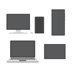Fototapeta premium Computer, smartphone, laptop, tablet on white background, vector illustration