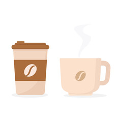Coffee drink, plastic coffee cup and glass cup vector illustration