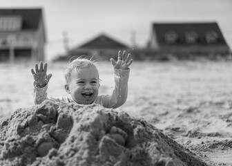 Happy Toddler Buried in Sand