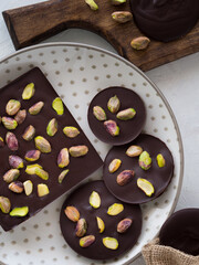 Chocolate with pistachios on a nice plate