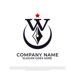 letter W and Pen notary logo design vector, best for law and firm logo inspirations