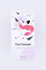 businesswoman chatting in mobile application online communication concept vertical portrait copy space vector illustration
