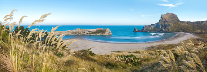 Castlepoint beach panoramic landscape, New Zealand