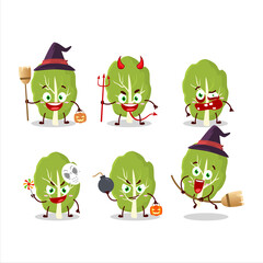 Halloween expression emoticons with cartoon character of collard greens