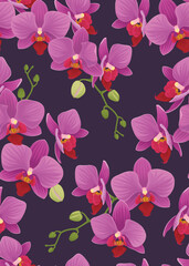 Seamless pattern of orchid flower background template. Vector set of floral element for wedding invitations, greeting card, brochure, banners and fashion design.