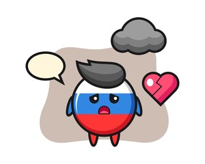 Russia flag badge cartoon illustration is broken heart