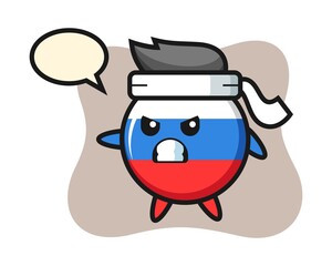 Russia flag badge cartoon illustration as a karate fighter