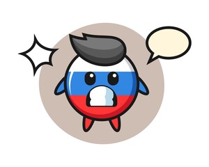 Russia flag badge character cartoon with shocked gesture