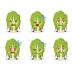 Cartoon character of collard greens with sleepy expression