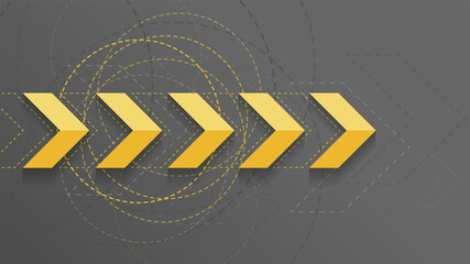 Abstract yellow arrows sign on dark background